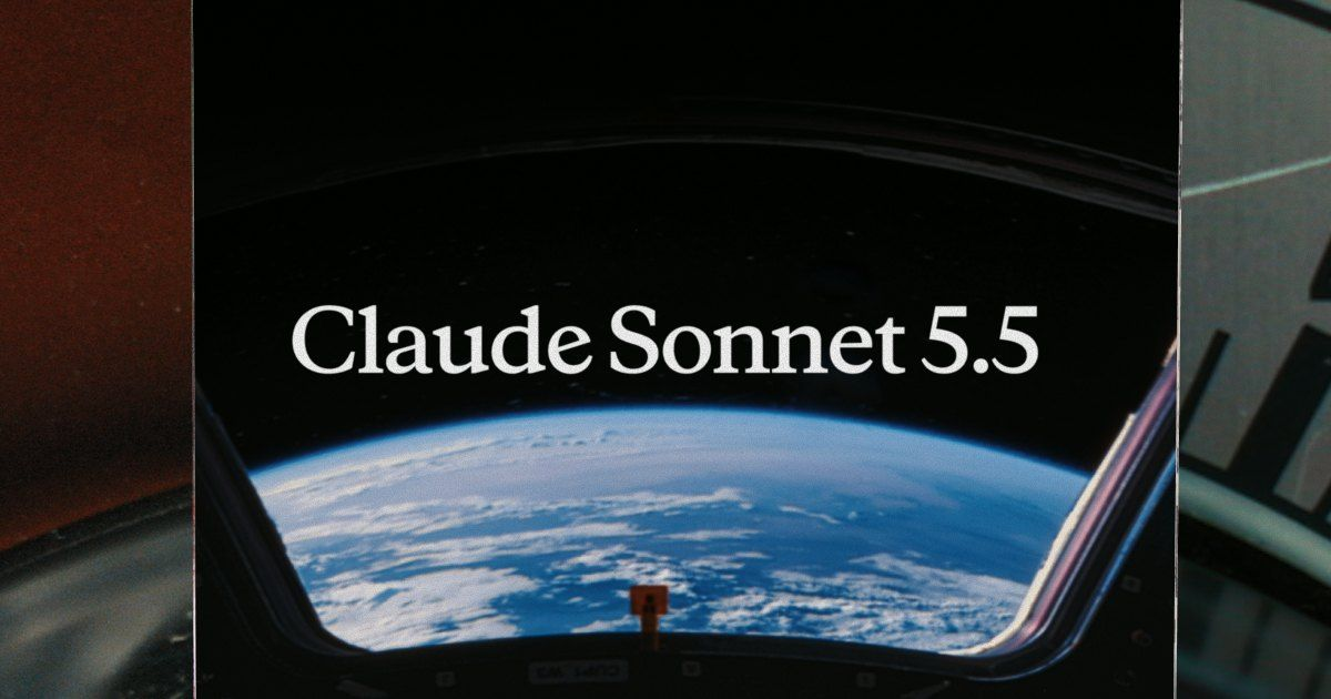 Official Claude Sonnet 5.5 launch graphic showing the model name above a view of Earth through a spacecraft window