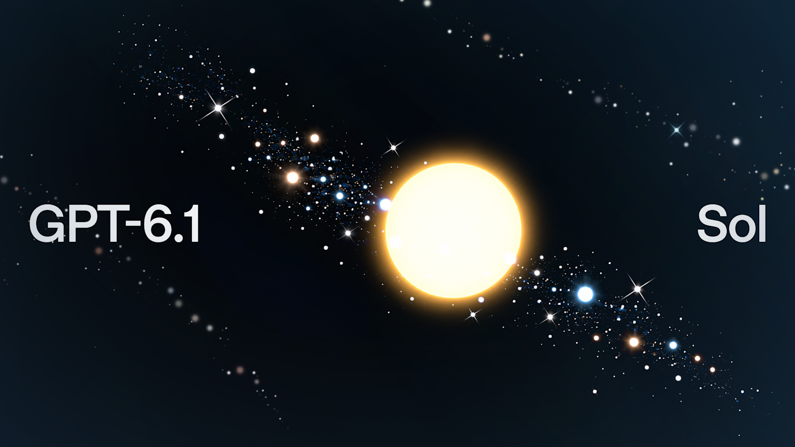 GPT-6.1 Sol text next to a stylized sun graphic on a starfield background